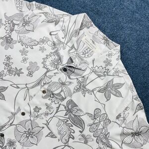 Island Republic Silk Hawaiian Shirt Large Cream Grey Floral Tropical Camp Y2K